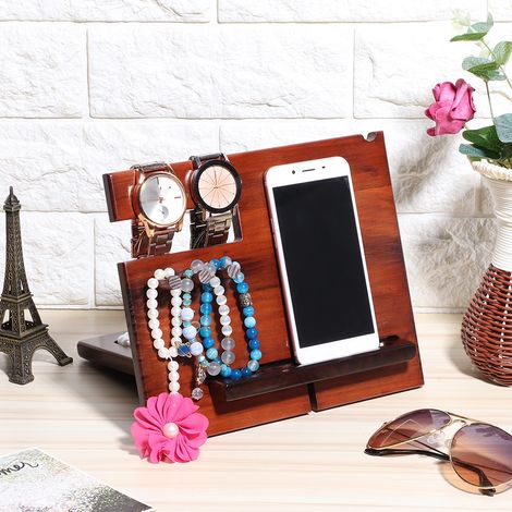 Support de rangement en bois pour montres, lunettes, bijoux, clés et accessoires de bureau, pour la maison ou le bureau. (1/5)
