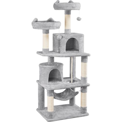 Yaheetech – Arbre à chat multi-niveaux 158 cm avec 2 niches, 2 perchoirs, hamac et griffoir – Panneau de particules E1, sisal et peluche douce – Pour 2 à 3 chats