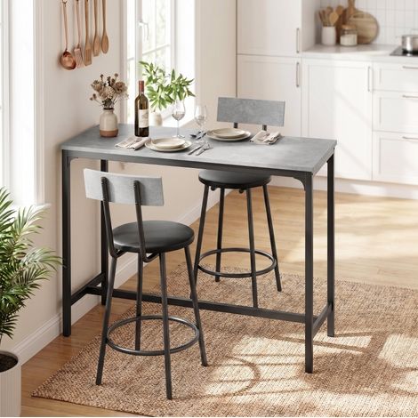Set de mesa de bar de 3 piezas gris con 2 taburetes, estructura metálica, formato compacto de 100x40x90,5 cm (1/5)