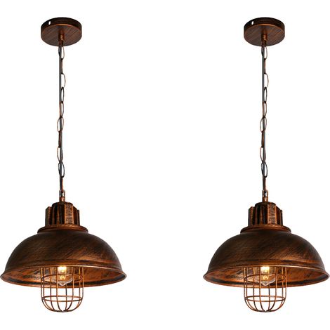 2X Lampada a Sospensione, Vintage Luce da Soffitto con Ø33cm Paralume in Ferro, Industriale Stile Illuminazione Supporto Edison E27 per Corridoio Cucina Isaland Camera da Letto Scala (Rame) (1/4)