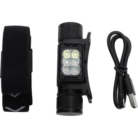 Wiederaufladbare LED-Stirnlampe per USB, Aluminium, wasserdicht (IPX4), 7 Leuchtmodi (Weiß, Grün, Rot), leicht, ideal zum Wandern, Campen und Angeln (1/5)