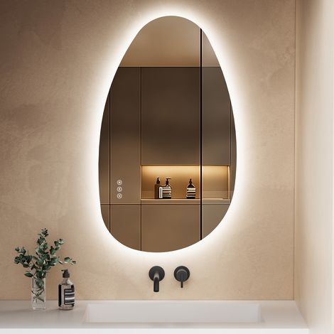 S'AFIELINA Badspiegel mit Beleuchtung 85×50cm LED Touch Schalter Wandspiegel 3 Lichtfarben und Dimmbar, Anti-Beschlag- und Memory-Funktion