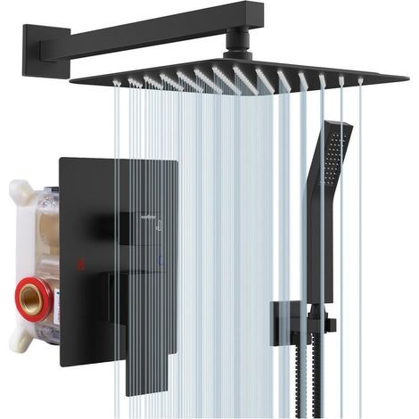 Colonne de douche encastrée – Tête carrée 25 x 25 cm en acier inoxydable – 3 modes d'eau – Montage mural – Laiton durable (1/5)