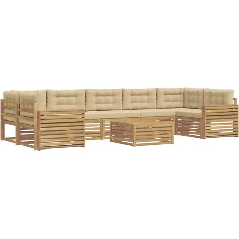 Outdoor Sofa Set 8 pcs White and Beige Solid Acacia Wood vidaXL (1/5)