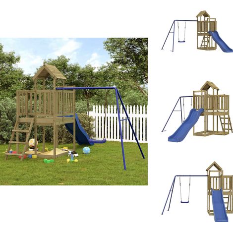 Aire de jeux d'extérieur bois de pin imprégné - Ensemble De Jeux Extérieur - Maisonnette De Jeu - Jouet En Bois - Aire De Jeux - Toboggan (1/5)