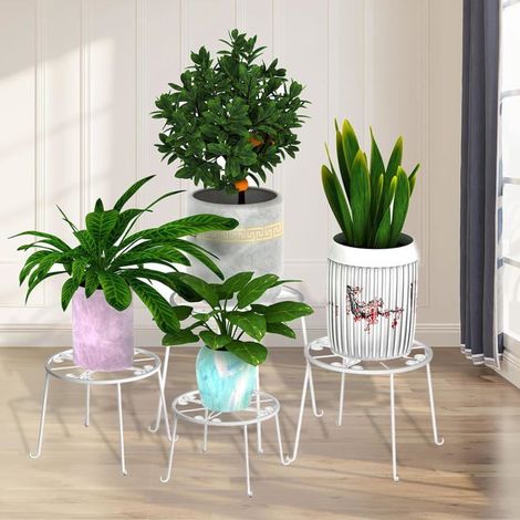 Lot De 4 Tabourets De Fleurs En Métal Pour L'Intérieur,Blanc,Banc De Fleurs,Pot De Fleurs,Balcon,Décoration De Jardin,Suppor[CA210] (1/5)