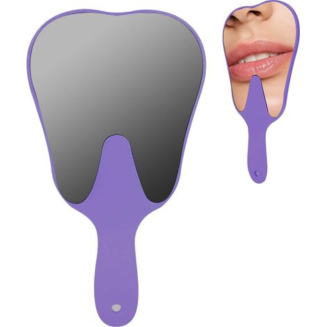 Miroir Dentaire, Miroir à Main en Forme de Dent avec Poignée (Violet)  Fabriqué en Verre et Matériau PC Léger et Portable. Idéal pour Usage Professionnel Et Quotidien (1/5)