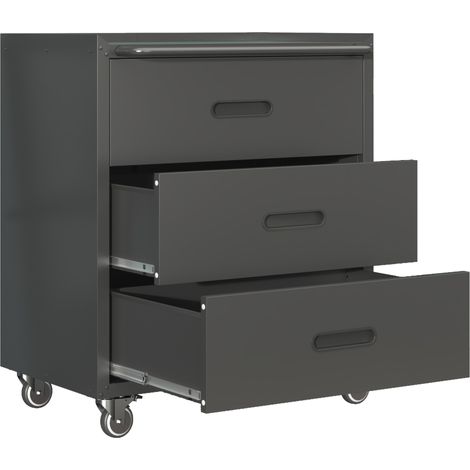 Armoire à outils métallique roulante 3 tiroirs 75 x 42 x 88 cm noir/gris pour garage, bureau et maison (1/5)