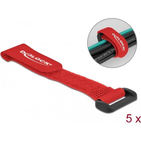 Delock Brida de cable con cierre de gancho y lazo LA 150 x AN 20 mm rojo 5 piezas