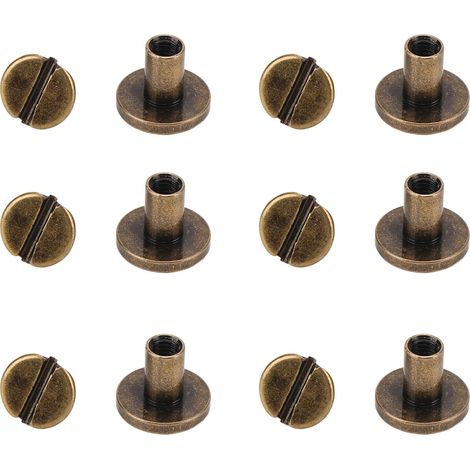 Jeu de 120 vis Chicago 9,5 x 8 mm, sans bavure, en laiton, aspect incurvé, tête plate, électroplaquées, outil pour rivets en cuir (1/5)