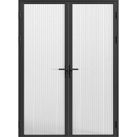 Blocco porta reversibile a due battenti 2xH204xL73cm in Alluminio e Vetro temperato testurizzato Nero - LOXTON (1/5)