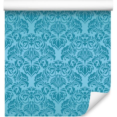 Papel pintado con preciosos motivos florales turquesa para salón y dormitorio, 50x1000 cm. (1/5)