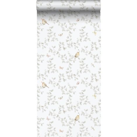 papier peint fleurs et oiseaux gris clair et blanc - Sanders & Sanders (1/4)