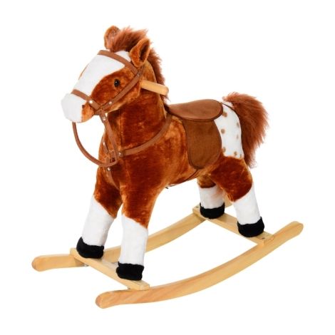 Plush Baby Rocking Horse Ride-On Toy with Sound Handle, perfect for kids aged 3-6 years, in a charming brown design.