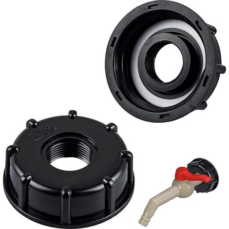 Ensemble d'accessoires d'adaptateur IBC Noir - Capuchon Adaptateur, Filetage Interne S60x6 3/4", Capuchon de Robinet, entretoise, Extension et Plus - pour conteneurs IBC, réservoir d'eau 1000L. (1/5)