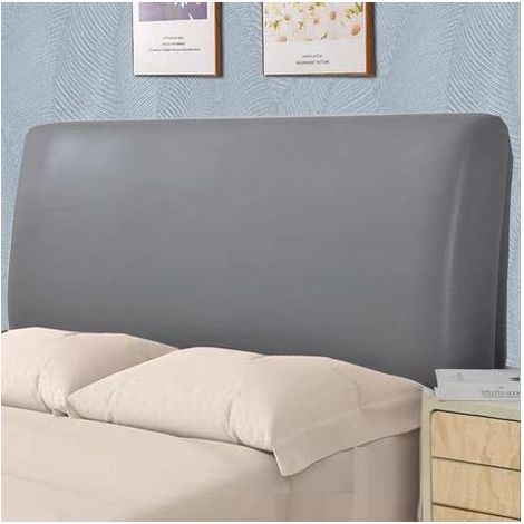 Housse de tête de lit (gris, 180 cm, convient aux têtes de lit de 170 à 190 cm), housse de lit king size extensible en similicuir imperméable, protection intégrale (1/4)