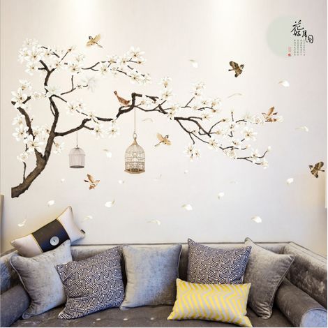 Sticker mural rond Fleur de Lune amovible, décoration TV fond, bureau, dortoir – Motif artistique pour intérieur–DELKEVIC