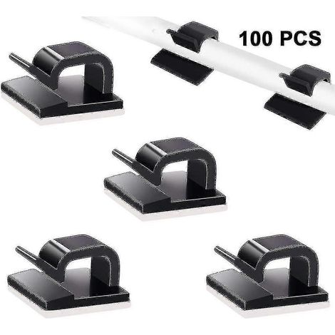 Lot de 100 clips de gestion de câbles ajustables, organisateurs de câbles adhésifs, supports de câbles pour TV, PC, câble Ethernet, sous bureau, mur, bureau à domicile