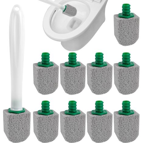 Lot de 10 blocs de nettoyage Pumice - Forte élimination de la saleté - Poignée allongée - Facile à accrocher - Brosse WC Pumice - Convient pour nettoyer les toilettes et les sols - Gris (1/5)