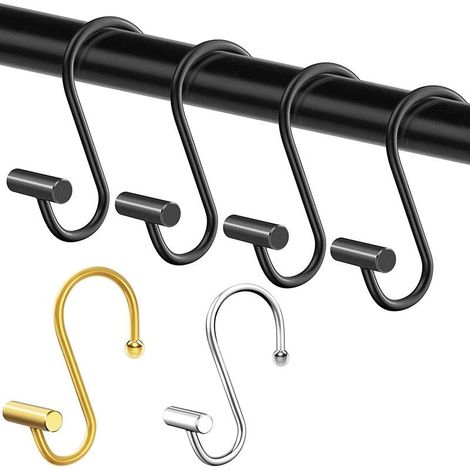 Lot de 12 crochets de rideau de douche en métal antirouille - Noirs pour salle de bain enfant, salle de bain invités, salle de bain principale (1/5)