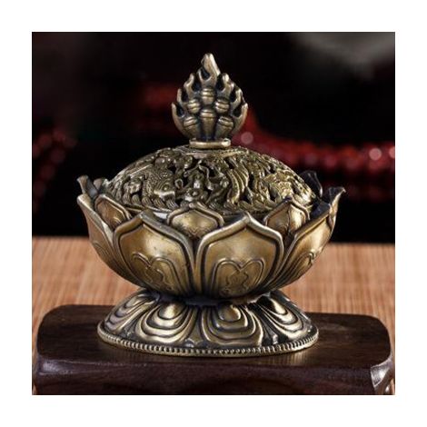 Lntyq Räuchergefäß, Lotus-Räucherstäbchenhalter, Räuchergefäß, Rückfluss-Räuchergefäßschale, Vintage-Heimdekoration (Bronze) (1/5)