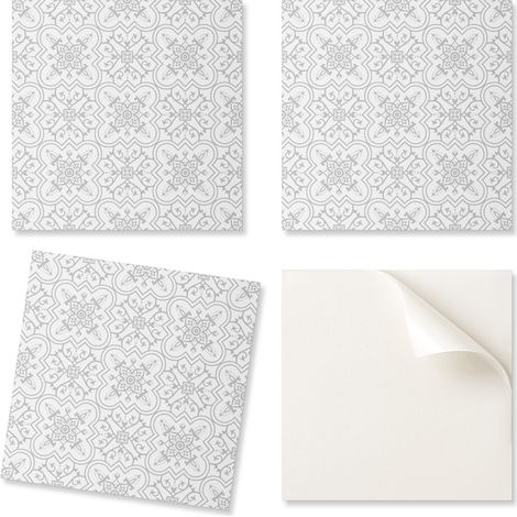 Revestimiento de baldosas de vinilo autoadhesivas con estampado floral y adornos, 20x20x20 cm.