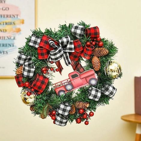 Guirlande De Noël - 38 Cm - Décoration Porte Mur Extérieur Intérieur - En Tissu - Multicolore - 1 Pièce (1/2)