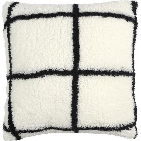 Coussin Sherpa Blanc et Noir à Carreaux 40x40cm (1/4)