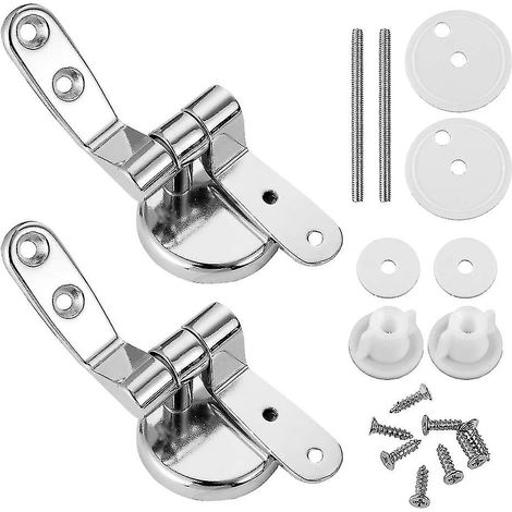 Charnières de couvercle de toilette pour couvercle de toilette en bois et résine, avec accessoires et pièces de rechange, finition chromée (argent) (2 pièces) (1/4)