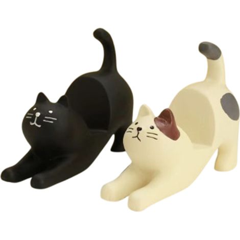 Support Chat Cat - En Résine - Pour Smartphone - Bureau Bureau - Blanc Et Noir - 2 Pièces (1/5)