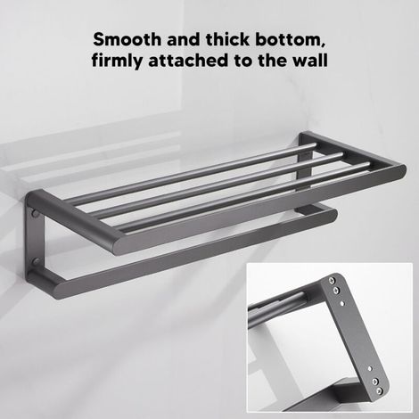 Porte-serviettes Space en aluminium Porte-serviettes de salle de bain noir Porte-serviettes gris mallette de rangement 60cm (1/5)