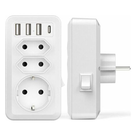 DEESSE SHOP-Autre type de prise complète--USB Secteur Multiple, 7 en 1 USB Chargeur Multiprise Murale avec 3 Sortie AC (16A, 3800W), 3 Ports USB 5V/3.4A, 1 Port Type-C, pour la Maison Le Bureau Les Vo (1/5)
