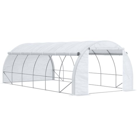Outsunny 6 x 3 x 2 m Polytunnel Greenhouse with Roll-up Side Walls, Walk-in Grow House Tent with Steel Frame, Reinforced Cover, Zipped Door and 12 Mesh Windows for Garden, White