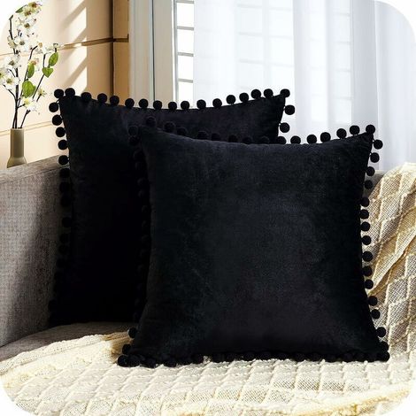Lot de 2 Housse Coussin Decoration Salon Noël Moderne pour Coussin Canape et Fauteuil De Bureau Carré en Velours Doux de Double Face（ 30x50，Noir ）