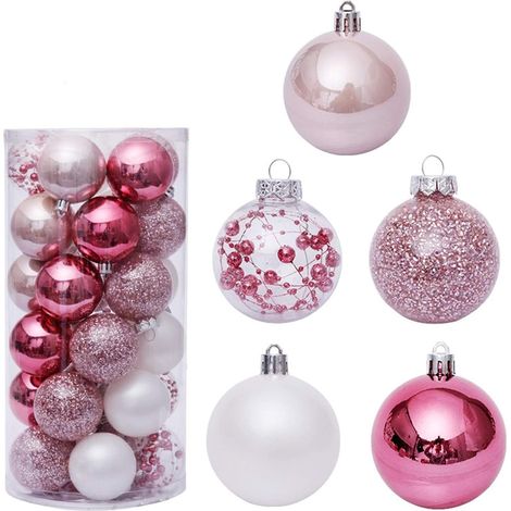 Boules de Noël en Boule Ornements Décoration pour Décor d'arbre Fête 30pcs Plastique Rose (1/5)