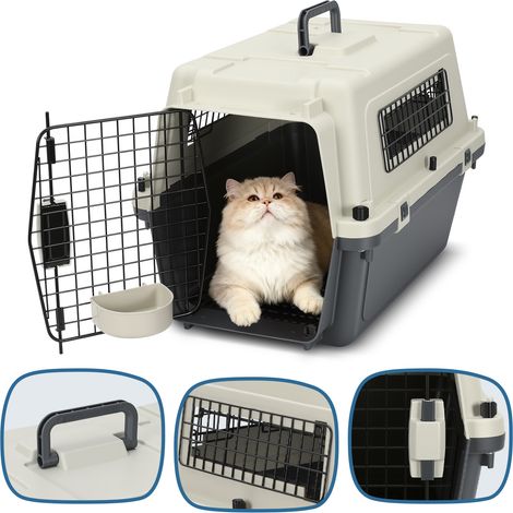 TolleTour Transportín rígido para perros y gatos con asa, 60.4 x 42 x 39.8 cm, sin ruedas, bandeja higiénica incluida (1/5)