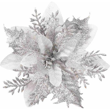 Décoration Arbre - Fleur Artificielle - 16 Pièces - 15 cm - Or Rouge Argent Bleu Clair - Tissu Plastique