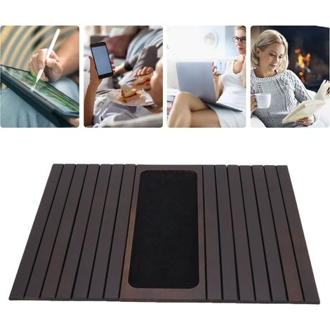 Planchette Bras Canapé Anti-Slip Brown - MainstayTablette Silicone Isolante pour Boissons avec Porte-Coupe et Zone Téléphone (43,5x34cm - Bambusoideae) (1/5)