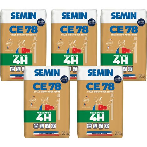 Lot de 5 enduits pour réaliser les joints de plaques de pâtre CE 78 Rapide Semin - temps de prise 4 heures - intérieur - sac de 25 kg (1/5)