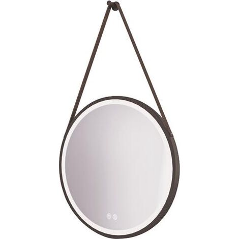 ONDEE - Espejo iluminado KYARA con correa - Marco de aluminio negro - Ø60 cm