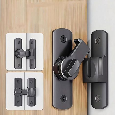 Verrou Coulissant Porte Grange Noir Flip 90/180 Degrés Alliage Zinc pour Porte Jardin Armoire Salle de Bain Matériel Serrure (1/5)