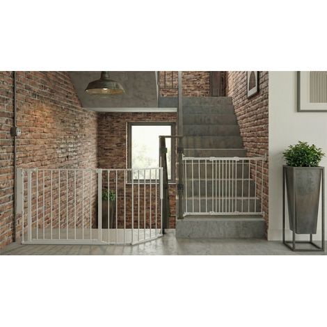 Safetots Barrière de Sécurité Enfant Escalier, Blanc, Système Multi-Panneaux jusqu à 135cm, Fixation à Vis 67-105,5cm