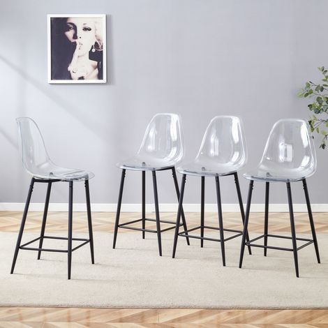 Taburetes de bar, juego de 4, asiento transparente, estructura metálica negra, 101,6 cm, DESVIAE (1/5)