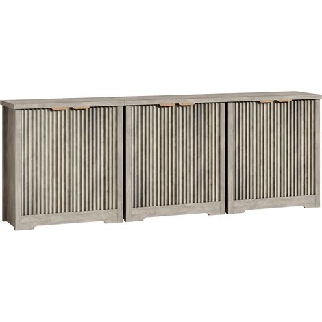 Buffet Bas Rainuré Bois, Grand Rangement, Étagère Réglable, Antique Clair (1/5)
