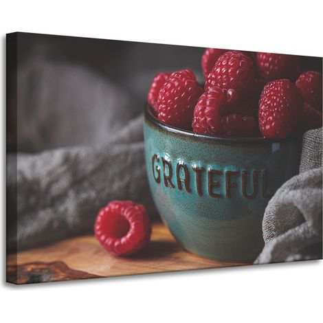 Stampa su tela "Ciotola da cucina con lamponi" 90x60 cm