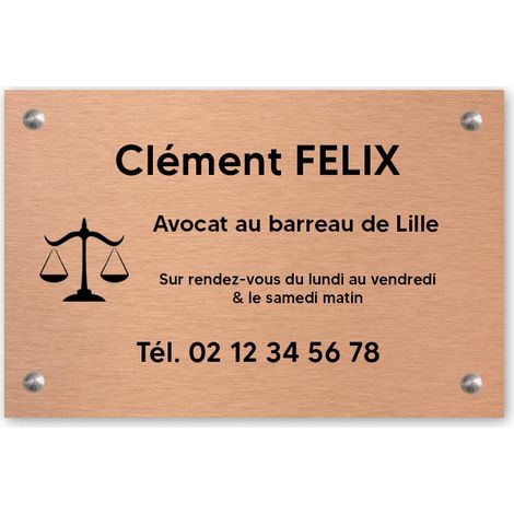 Plaque professionnelle PVC 30x20 Personnalisée avec Logo | Avocats - Cuivre lettres noires (1/3)
