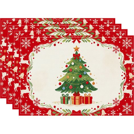 Sets de table de Noël (lot de 4) - Sets de table de Noël, décorations de Noël et décorations de fête, sets de table à motif bonhomme de neige/flocon de neige, adaptés aux repas de Noël. (1/5)