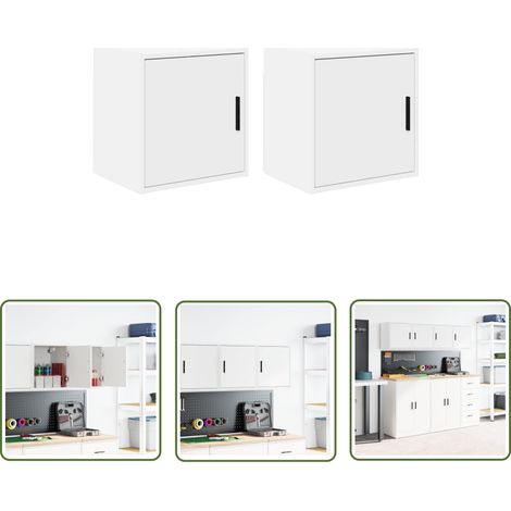 vidaXL Armoires murales de garage 2 pcs blanc bois d'ingénierie (1/5)