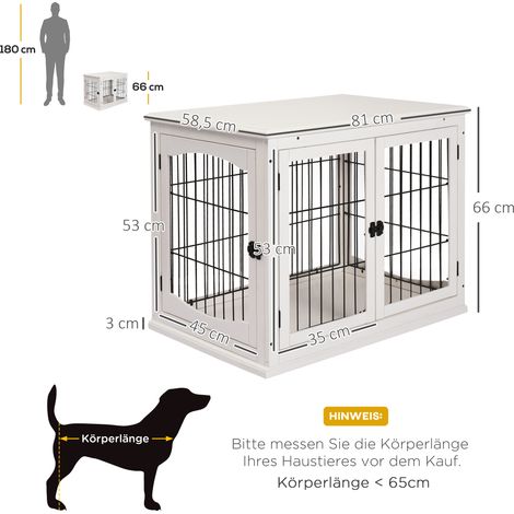 Caisse de transport pour chien 58,5 cm x 81 cm x 66 cm, portes, bois MDF, fer, 58,5 cm x 81 cm x 66 cm, blanche (1/5)