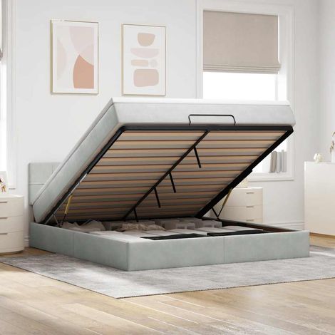Cadre de lit ottoman avec matelas gris clair 180x200 cm velours (1/5)